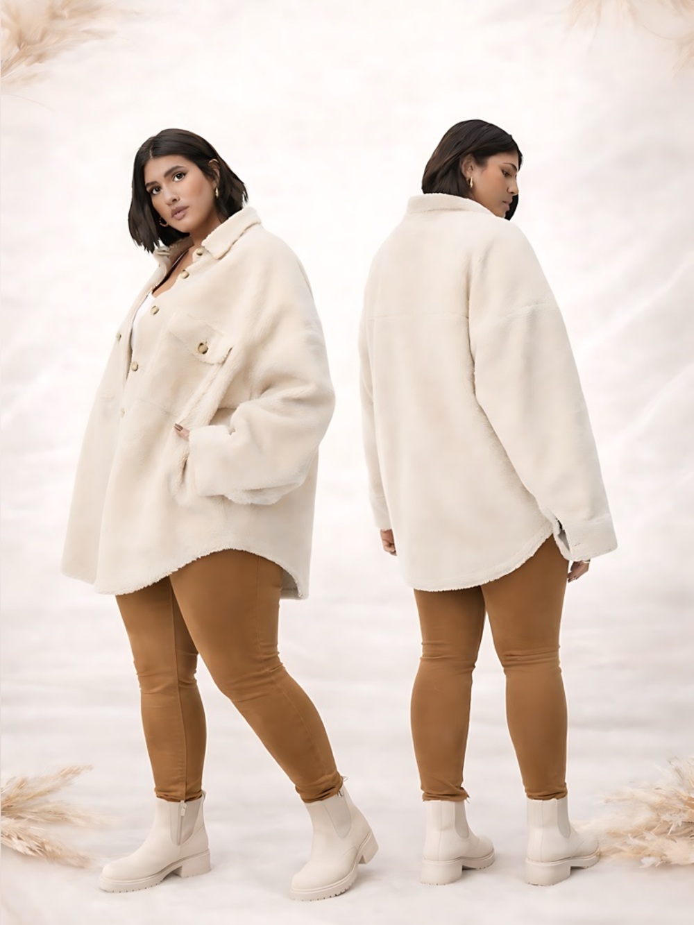 Good American Faux Shearling Teddy Coat Beige L/XL GA 3/4 Sherpa Jacket NWT